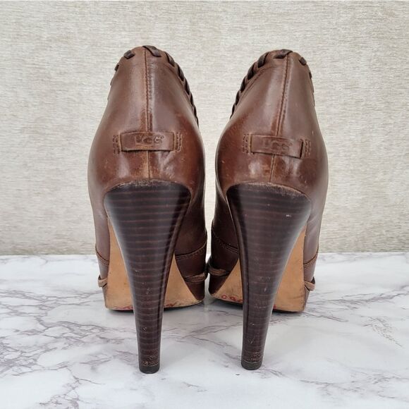 Ugg Jamison Whipstitch Ankle Boots Bootie Brown Leather Women's Heeled Platforms - Picture 6 of 15